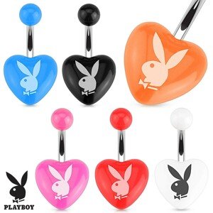 Oceľový piercing do brucha, farebné akrylové srdce, zajac Playboy - Farba piercing: Ružová