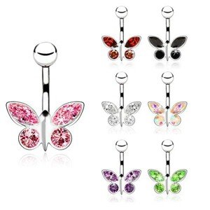 Piercing z ocele do pupku, zirkónový motýľ - rôzne farby - Farba zirkónu: Červená - R