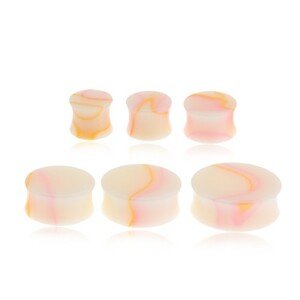 Lesklý krémový plug do ucha, žlto-ružový mramorový vzor - Hrúbka: 22 mm