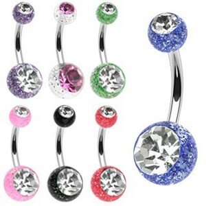 Piercing do pupku z chirurgickej ocele s trblietkami a zirkónmi - Farba piercing: Modrá