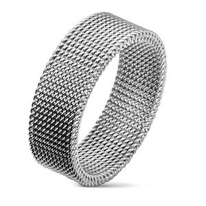 Oceľový prsteň striebornej farby s vypletaným sieťovaným vzorom, 8 mm - Veľkosť: 66 mm