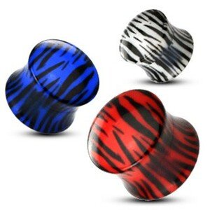 Sedlový plug do ucha z akrylu, tigrovaný vzor - Hrúbka: 10 mm, Farba: Červená