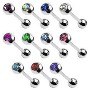 Labret z chirurgickej ocele, oceľová gulička s farebným kamienkom - Dĺžka piercingu: 10 mm, Farba: Strieborná