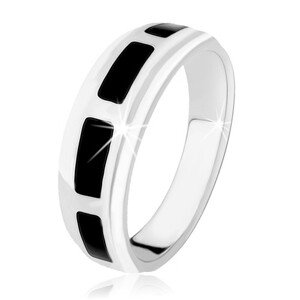 Prsteň zo striebra 925, obdĺžniky v čiernom farebnom prevedení, vysoký lesk - Veľkosť: 54 mm