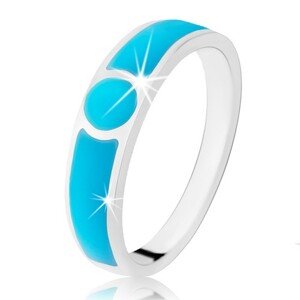Strieborný prsteň 925, dva pásy a kruh v tyrkysovom odtieni, hladký lesklý povrch - Veľkosť: 54 mm
