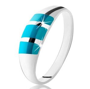 Prsteň zo striebra 925, tri šikmé tyrkysovomodré pruhy, hladký povrch - Veľkosť: 59 mm