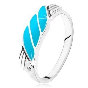 Prsteň zo striebra 925, šikmé tyrkysovomodré línie, anjelské krídla, zirkóniky - Veľkosť: 62 mm