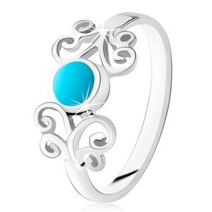 Strieborný prsteň 925, krúžok tyrkysovej farby, lesklé ornamenty, úzke ramená - Veľkosť: 64 mm