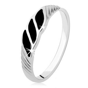 Strieborný prsteň 925, tri čierne hladké vlnky, šikmé ryhy - Veľkosť: 54 mm