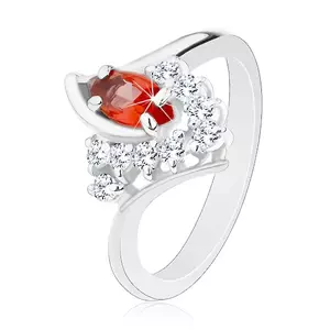Prsteň so zahnutými ramenami, oranžové zrnko, číre zirkóniky - Veľkosť: 54 mm