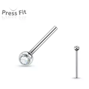 Rovný piercing do nosa, chirurgická oceľ striebornej farby, zirkón čírej farby, 2 mm - Hrúbka piercingu: 0,8 mm