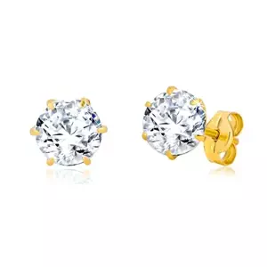 Zlaté náušnice 375 - trblietavý zirkón okrúhleho tvaru v kotlíku, 6 mm