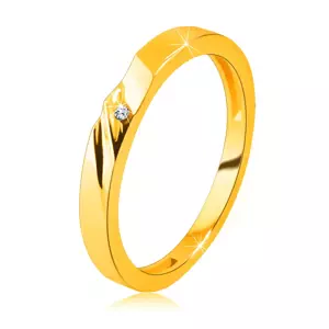 Zlatá obrúčka v 14K zlate - prsteň s jemnými zárezmi, malý zirkónik - Veľkosť: 64 mm