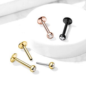 Piercing do brady, pery a ucha z ocele 316L - kryštál v okrúhlej objímke, zasúvacie zapínanie, 6 mm - Farba: Zlatá