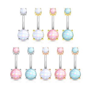 Piercing do pupka z ocele - farebná epoxidová glazúra s odleskami, vnútorný závit - Farba piercing: Strieborná - číra