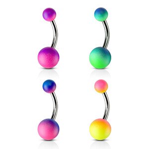 Piercing z ocele 316L do pupka - činka s dvojfarebnými pogumovanými guličkami - Farba piercing: Modrá - Ružová