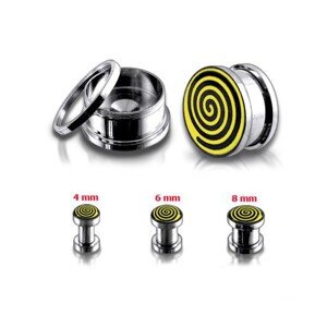 Tunel plug do ucha z chirurgickej ocele, žlto-čierna špirála - Hrúbka: 6 mm