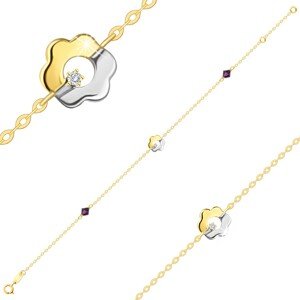 Náramok z kombinovaného 14K zlata - kvet, fialové krištále Swarovski