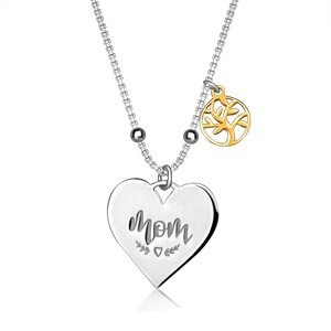 Strieborný 925 náhrdelník - srdiečkový prívesok, nápis "Mom", strom života, pérový krúžok