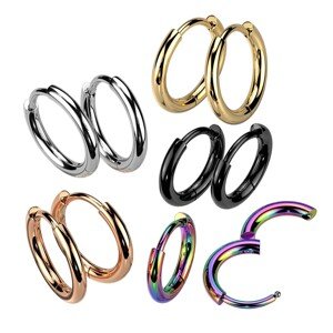 Okrúhle náušnice z ocele 316L - oblé hladké ramená, kĺbové zapínanie, 8 mm - Farba: Čierna