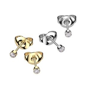 Titánové náušnice - okrúhle zirkóny, hladký lem, puzetky, 3 mm - Farba: Strieborná
