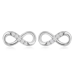 Náušnice zo striebra 925 - symbol Infinity, okrúhle zirkóny, puzetky