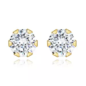 Náušnice zo žltého 375 zlata - číry brúsený zirkón okrúhleho tvaru, 5 mm