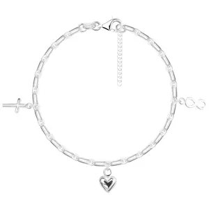 Strieborný 925 náramok - kríž, srdce a symbol Infinity, podlhovasté očká