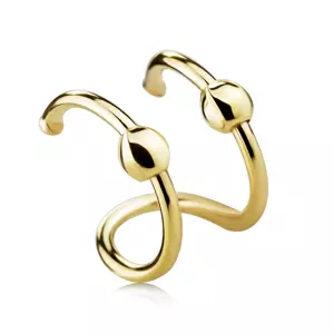 Fake piercing do ucha v žltom 14K zlate - dvojitý otvorený kruh, guličky