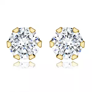 Náušnice zo žltého 585 zlata - okrúhly číry zirkón, puzetky, 4 mm
