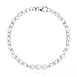 Náramok v 925 striebre - biele syntetické perly Swarovski, podlhovasté články
