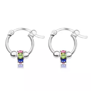 Okrúhle náušnice v striebre 925 - koliesko s farebnými krištáľmi Swarovski, guličky