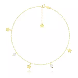 Náramok na zápästie alebo členok zo žltého 9K zlata - ploché hviezdy, číre krištále Swarovski