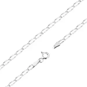 Náramok z bieleho 14K zlata - podlhovasté očká s lúčovitými zárezmi, 180 mm