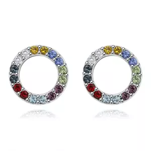Náušnice z 925 striebra - obrys kruhu s farebnými krištáľmi Swarovski