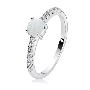 Strieborný 925 prsteň - biely syntetický opál s odleskami, číre zirkóny - Veľkosť: 51 mm