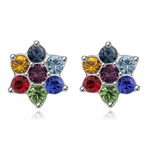 Puzetové náušnice v striebre 925 - kvet s farebnými krištáľmi Swarovski