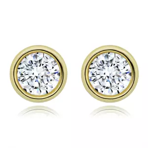 Strieborné 925 náušnice v zlatej farbe - číry okrúhly krištáľ Swarovski