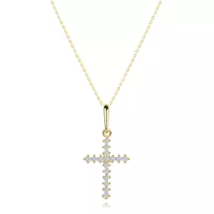 Diamantový náhrdelník zo 14K zlata - latinský kríž so šestnástimi briliantmi