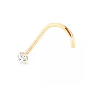 Zahnutý piercing do nosa zo žltého zlata 375 - okrúhly číry zirkón, 1,7 mm