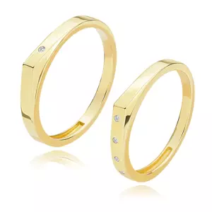 Obrúčka zo žltého 14K zlata - vyvýšené zašpicatené rameno, číre zirkóny - Veľkosť: 58 mm