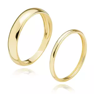 Obrúčky zo žltého 14K zlata - úzky dámsky a rozširujúci sa pánsky prsteň - Veľkosť: 64 mm