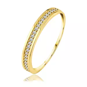 Briliantový prsteň zo žltého 14K zlata - línia čírych diamantov vo výreze - Veľkosť: 54 mm