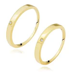 Obrúčky zo žltého 14K zlata - číry briliant vo výreze, vrúbkovaný okraj - Veľkosť: 51 mm