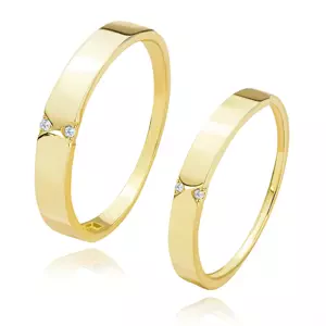 Briliantové obrúčky zo žltého 14K zlata - trojuholníkové výrezy, číre diamanty - Veľkosť: 51 mm