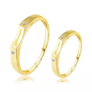 Obrúčky v žltom zlate 585 - dva číre brilianty, nápis "forever" - Veľkosť: 56 mm