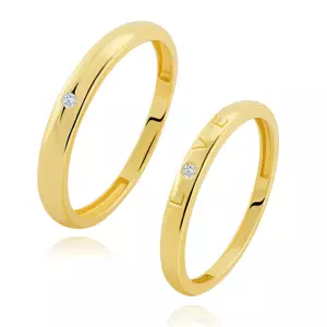 Obrúčky v 14K žltom zlate - číry zirkón, dámska obrúčka s nápisom LOVE - Veľkosť: 52 mm