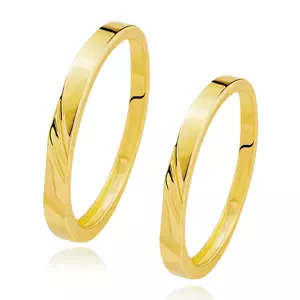 Obrúčky v žltom 585 zlate - zvlnené šikmé zárezy, priehlbina - Veľkosť: 56 mm