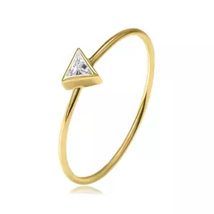 Zlatý 14K prsteň zo žltého zlata - trojuholník s čírym zirkónom, úzke ramená - Veľkosť: 54 mm
