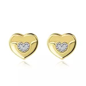 Zlaté náušnice 14K v tvare srdca s diamantmi